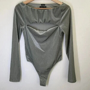 OUT FROM UNDER Urban Outfitters M Ribbed Velour Thong Bodysuit Top Cut-Out Sage